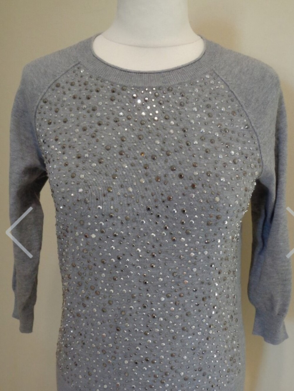Karen Millen Grey Knit Sweater with Studs & Crystals Size Medium